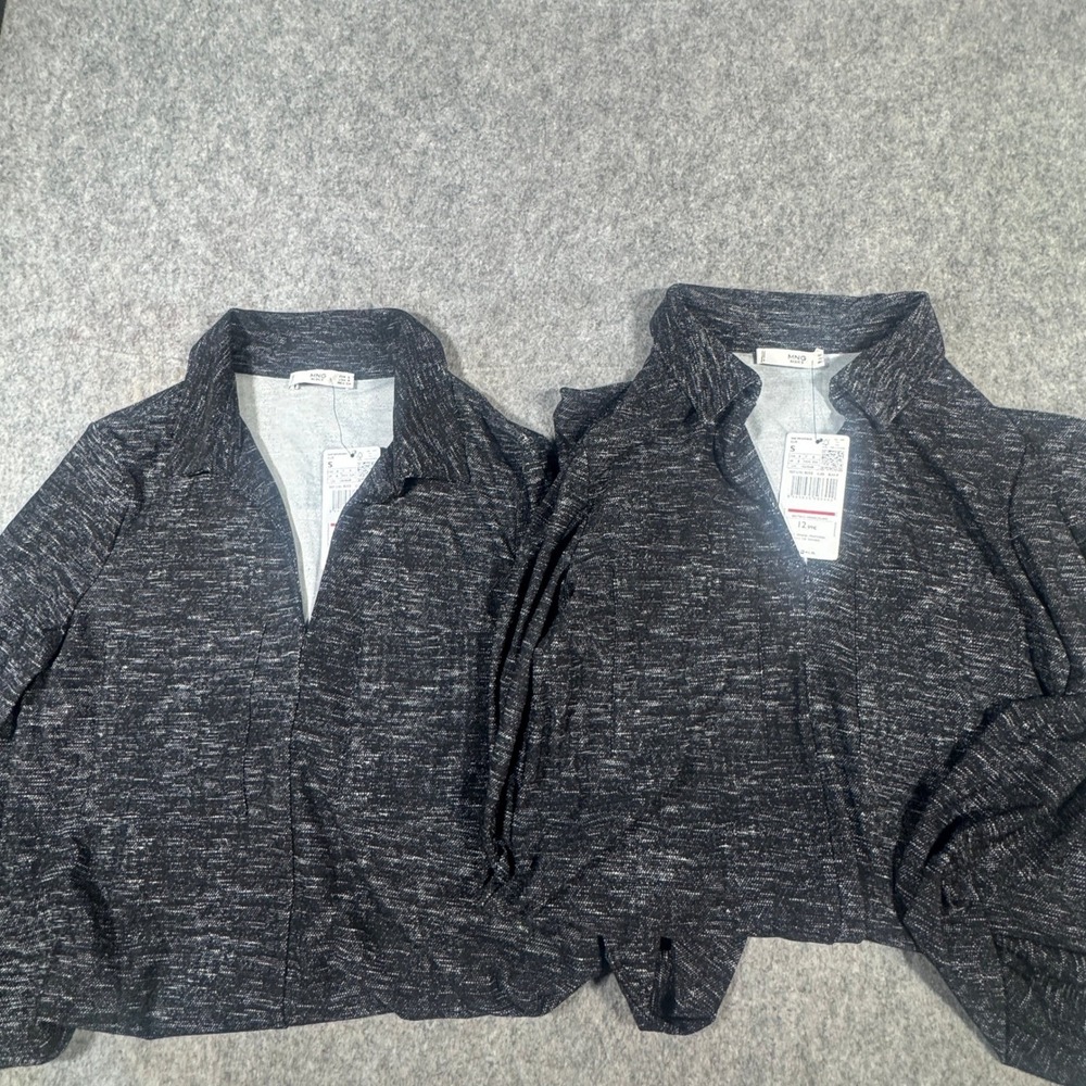 LOT OF 2 Mango Basics Women Gray Marl Textured Long Sleeve Collared Mini Dress S